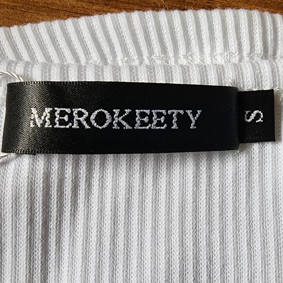 MEROKEETY Ribbed Knit Button Sleeveless Summer White Shirt Sz Small NWT - Picture 5 of 6